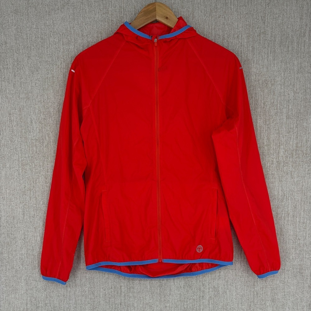 Tory Sport Packable Windbreaker Jacket S Red Blue Hooded Full Zip Outdoor